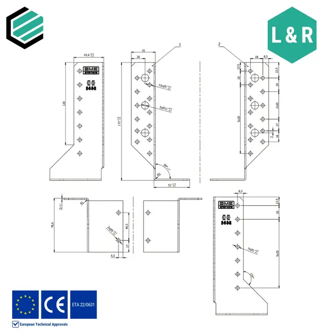 Balkdrager 50x170 mm (2,0 mm) verzinkt (10 sets)