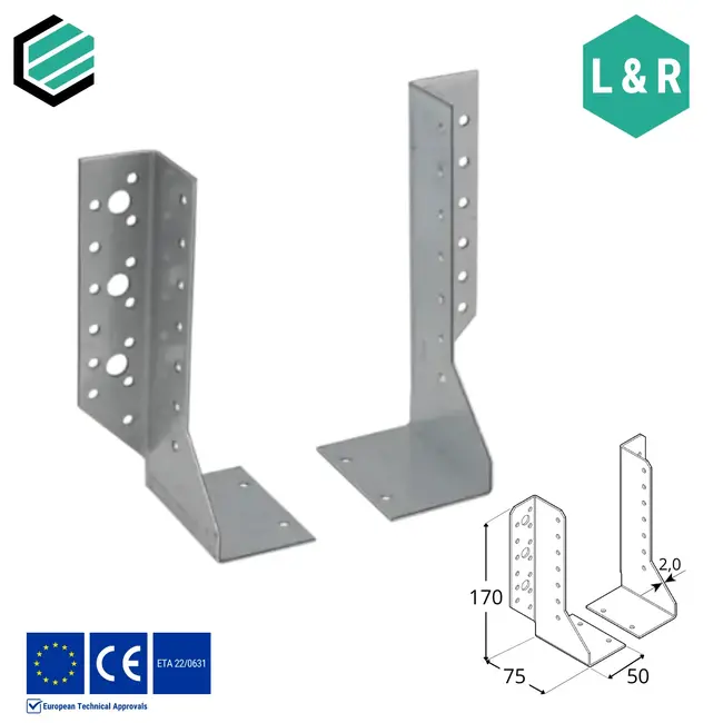 Balkdrager 50x170 mm (2,0 mm) verzinkt (10 sets)