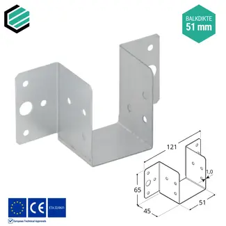 Domax  Regeldrager 51x65x45 mm (1,0 mm) verzinkt (10 stuks)