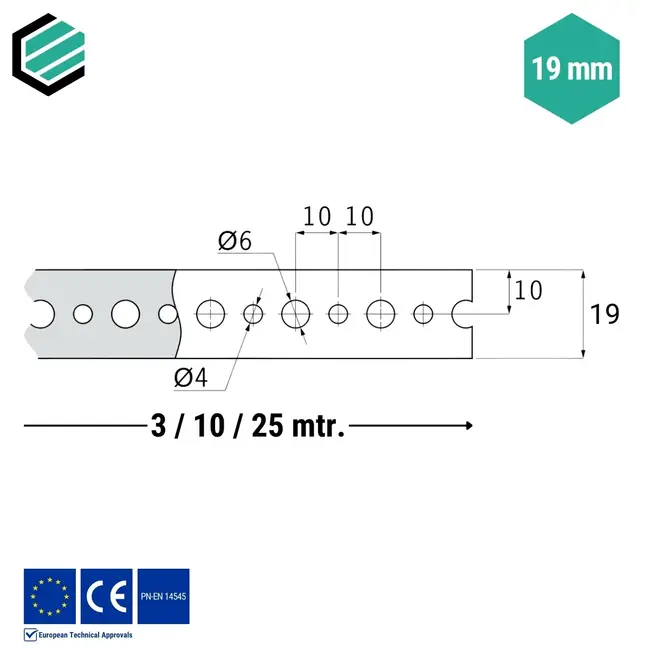 Montageband 19x0,9 mm verzinkt - Rol 25 mtr.
