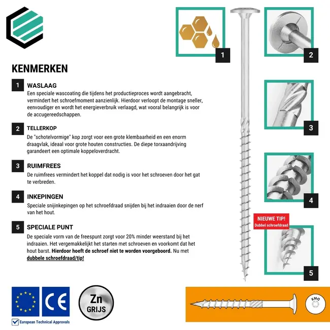 Tellerkopschroef 8 x 70 mm grijs verzinkt Torx 40 (50 stuks)