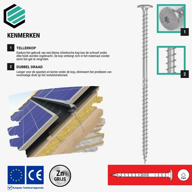 Isolatieschroef 8 x 260 mm grijs TX40 (50 stuks)