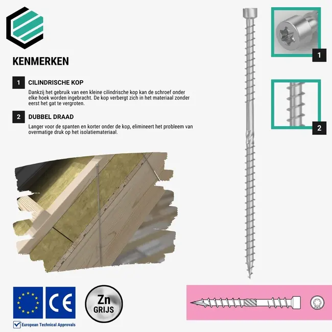Isolatieschroef 8 x 330 mm grijs TX40 (50 stuks)
