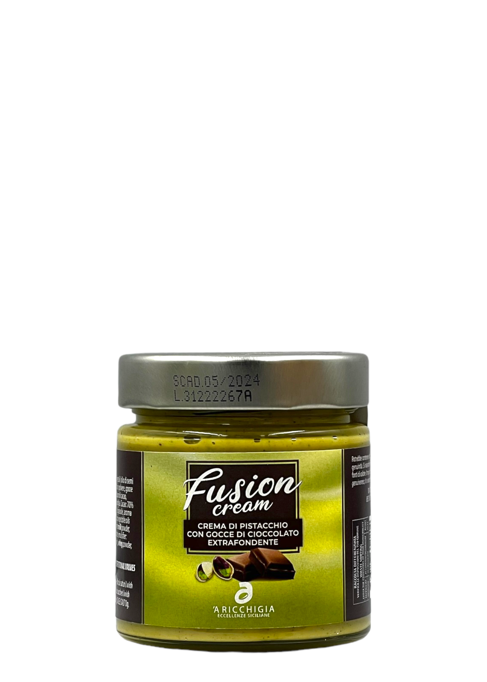 'A Ricchigia Crema di pistacchio di Bronte con gocce di cioccolato extrafondente 190g - A'Ricchigia