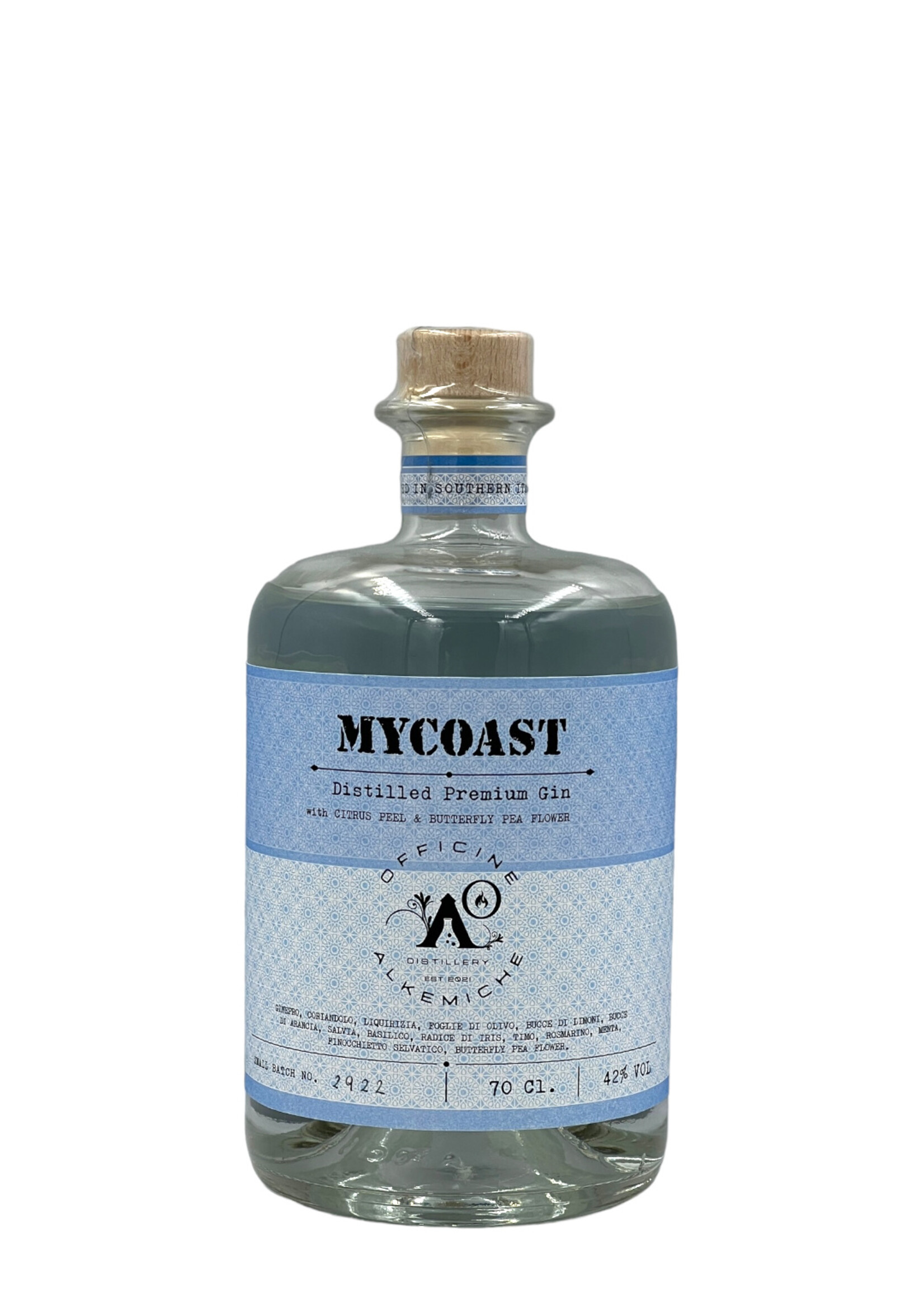 Officine Alkemiche MYCOAST Distilled Premium Gin  Citrus & Pea Flowers  42%.-Vol. 70cl - Officine Alkemiche