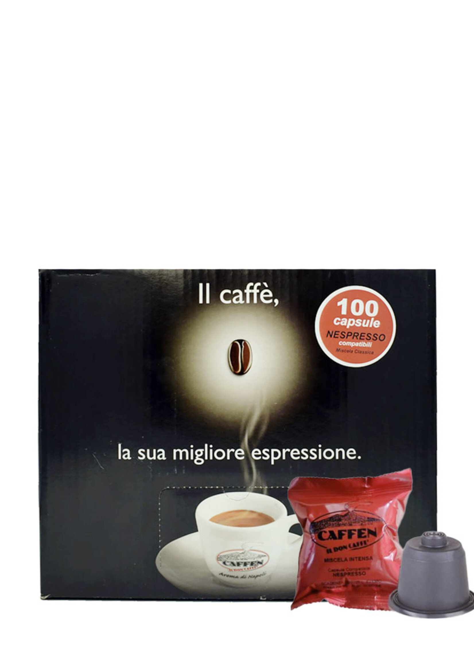 caffen Capsule Nespresso 100 pezzi - Miscela Intensa - 50% Arabica Brasile / 50% Robusta India - Caffen