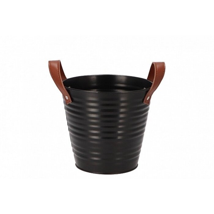 Zinken bloempot mat zwart 18x17cm