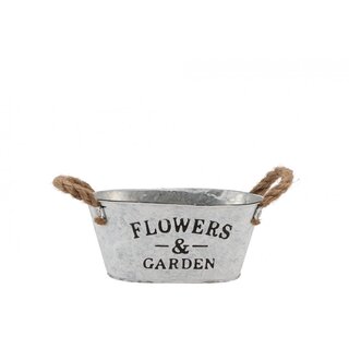 Zinken bloempot ovaal met touw 21x13x10cm