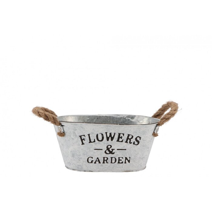 Zinken bloempot ovaal met touw 21x13x10cm Zinken bloempot ovaal met touw 21x13x10cm