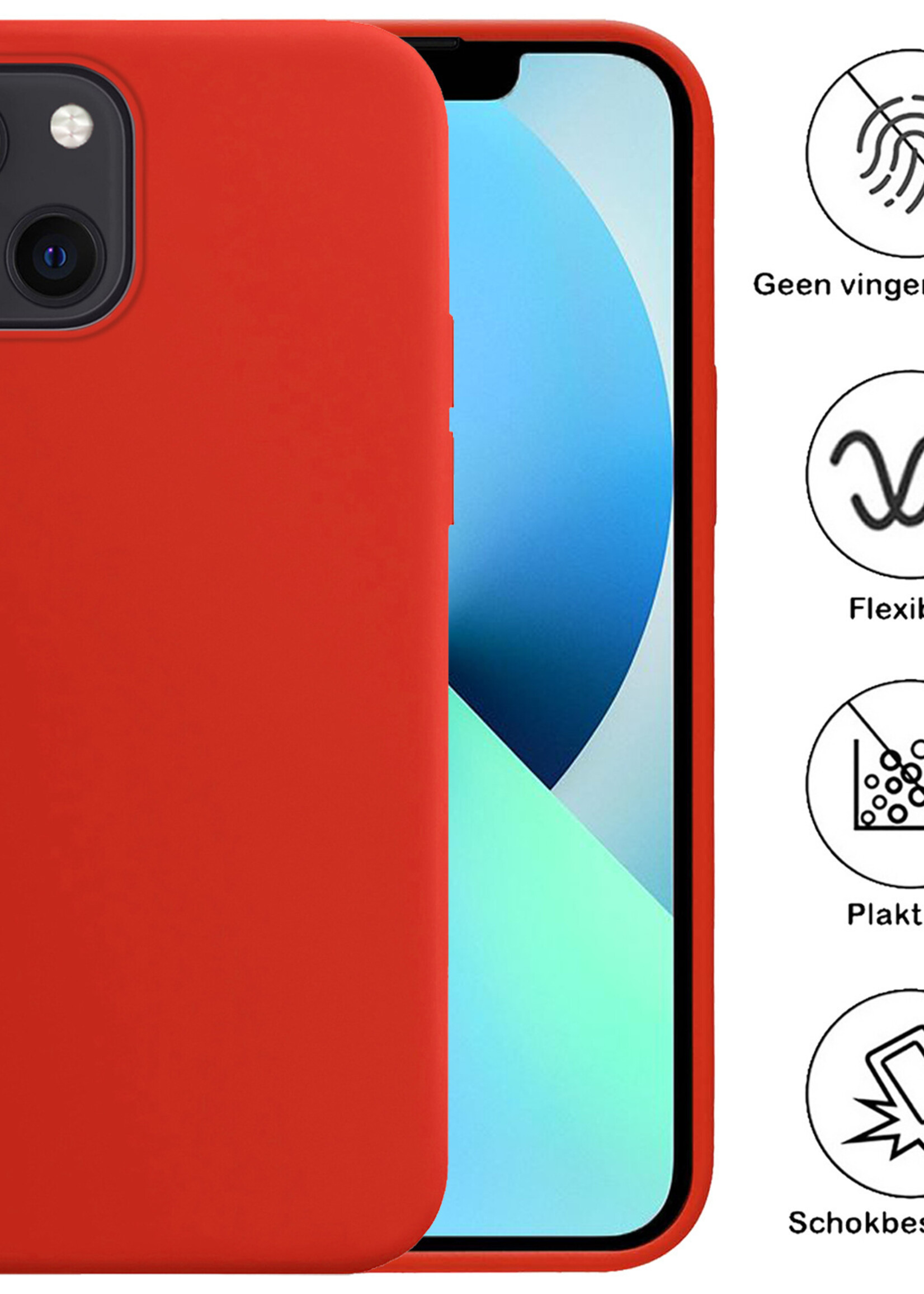 BTH Hoesje Geschikt voor iPhone 13 Mini Hoesje Siliconen Case Hoes - Hoes Geschikt voor iPhone 13 Mini Hoes Cover Case - Rood - 2 PACK