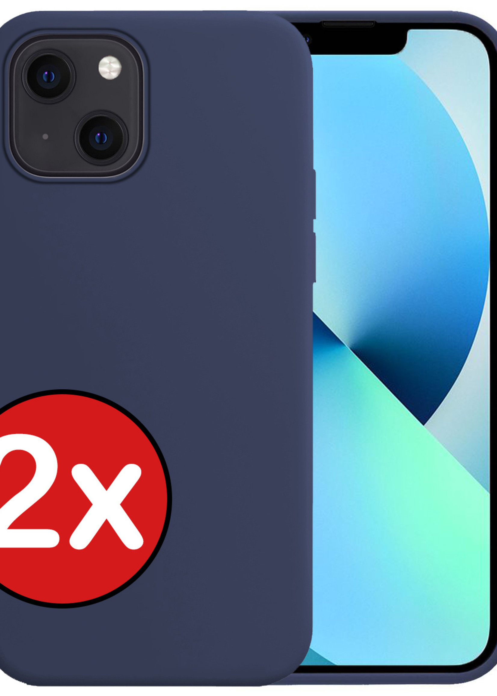 BTH Hoesje Geschikt voor iPhone 13 Hoesje Siliconen Case Hoes - Hoes Geschikt voor iPhone 13 Hoes Cover Case - Donkerblauw - 2 PACK