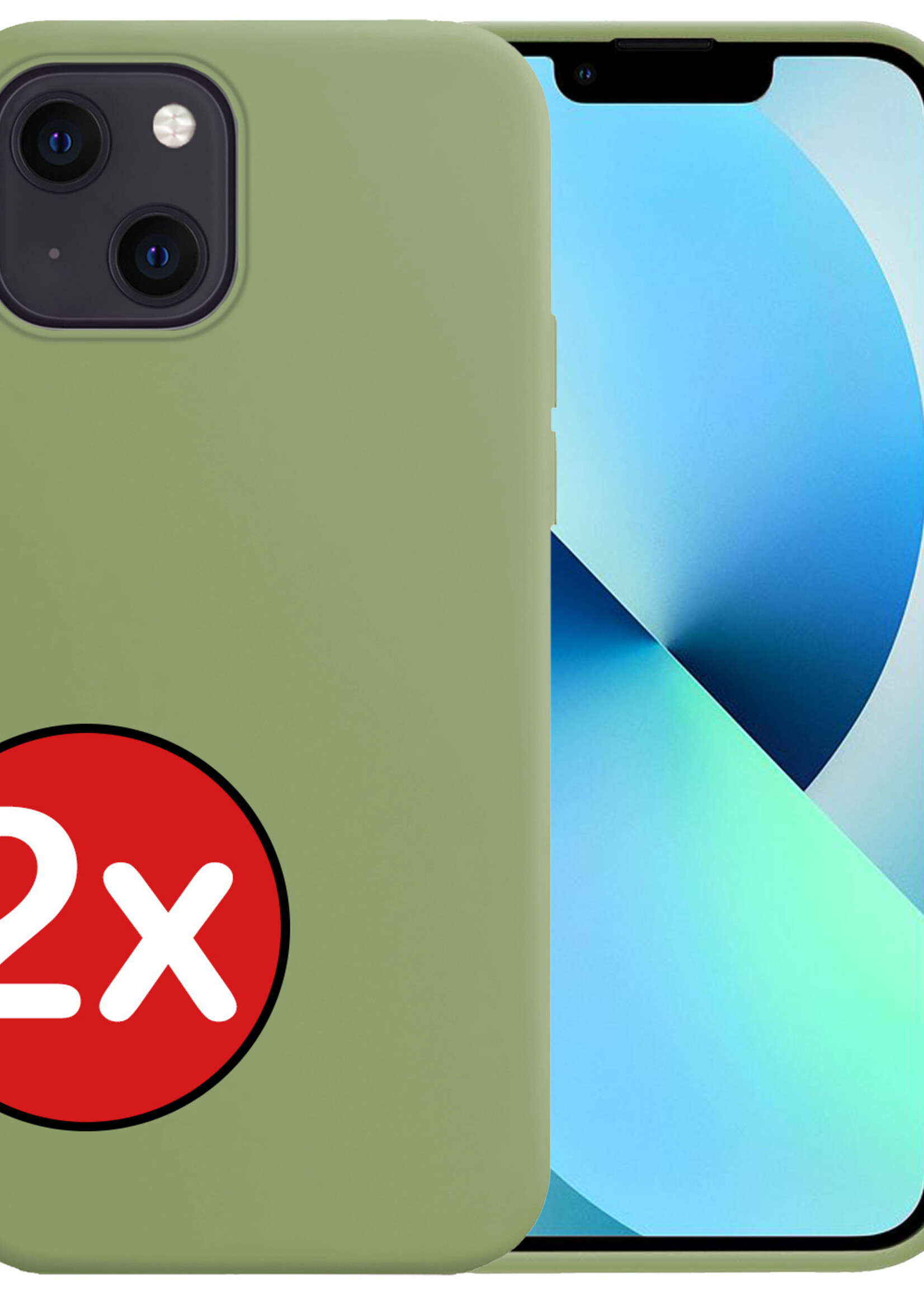 BTH Hoesje Geschikt voor iPhone 13 Hoesje Siliconen Case Hoes - Hoes Geschikt voor iPhone 13 Hoes Cover Case - Groen - 2 PACK