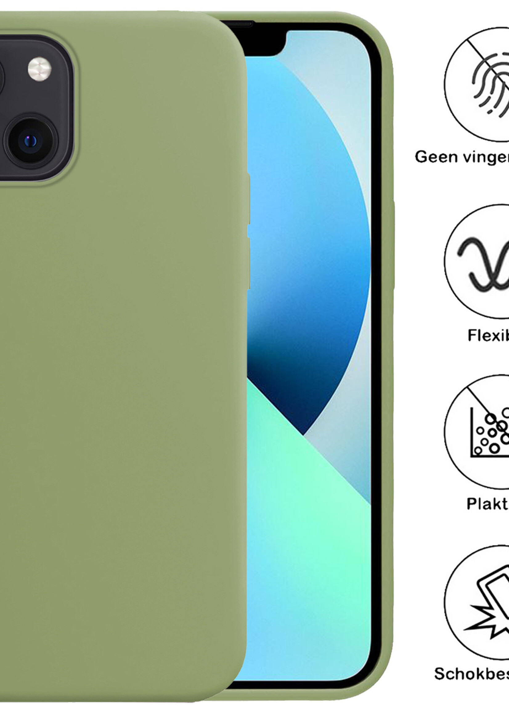 BTH Hoesje Geschikt voor iPhone 13 Hoesje Siliconen Case Hoes - Hoes Geschikt voor iPhone 13 Hoes Cover Case - Groen - 2 PACK