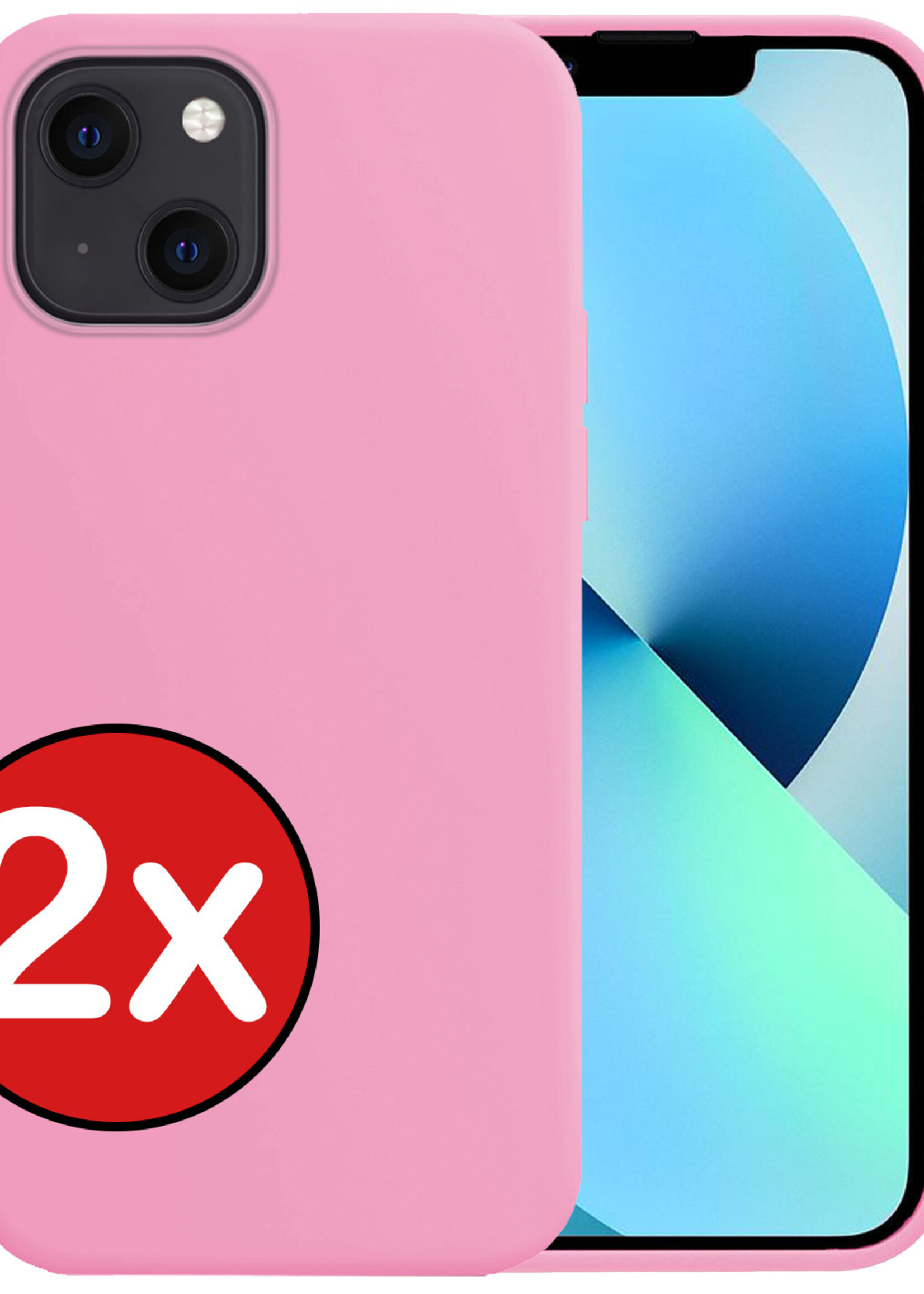 BTH Hoesje Geschikt voor iPhone 13 Hoesje Siliconen Case Hoes - Hoes Geschikt voor iPhone 13 Hoes Cover Case - Lichtroze - 2 PACK
