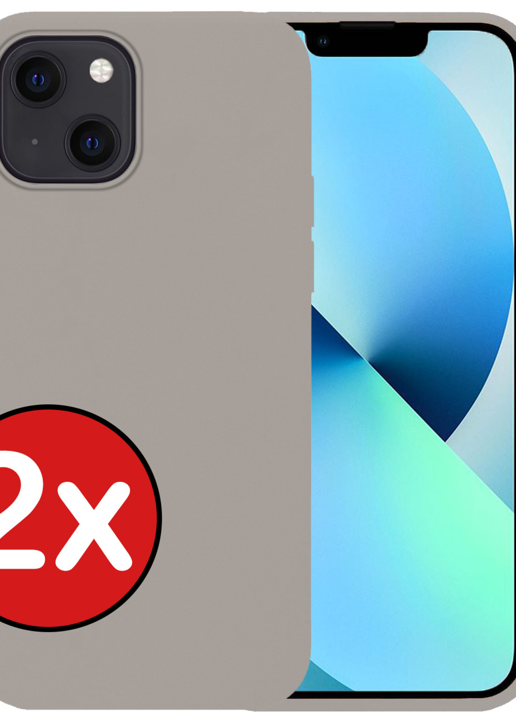 BTH Hoesje Geschikt voor iPhone 13 Hoesje Siliconen Case Hoes - Hoes Geschikt voor iPhone 13 Hoes Cover Case - Grijs - 2 PACK