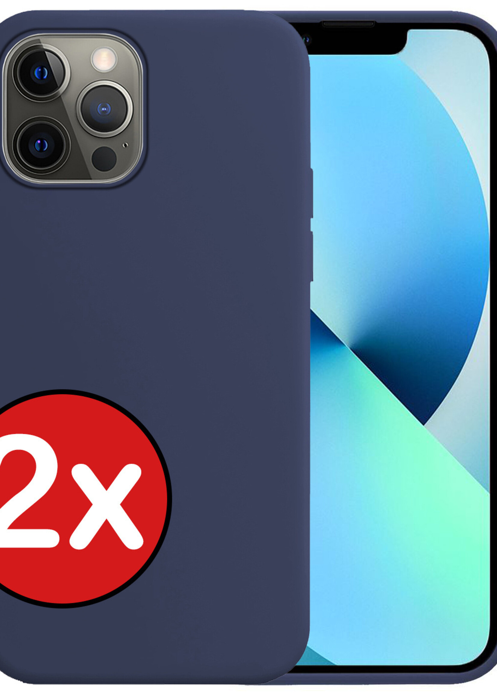 BTH Hoesje Geschikt voor iPhone 13 Pro Hoesje Siliconen Case Hoes - Hoes Geschikt voor iPhone 13 Pro Hoes Cover Case - Donkerblauw - 2 PACK