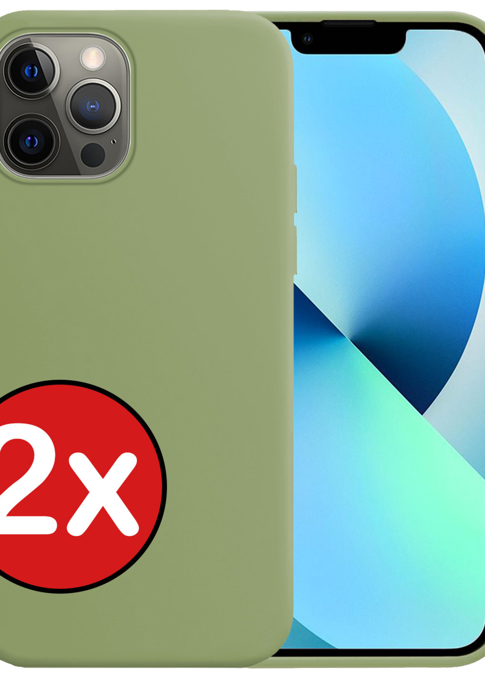 BTH Hoesje Geschikt voor iPhone 13 Pro Max Hoesje Siliconen Case Hoes - Hoes Geschikt voor iPhone 13 Pro Max Hoes Cover Case - Groen - 2 PACK