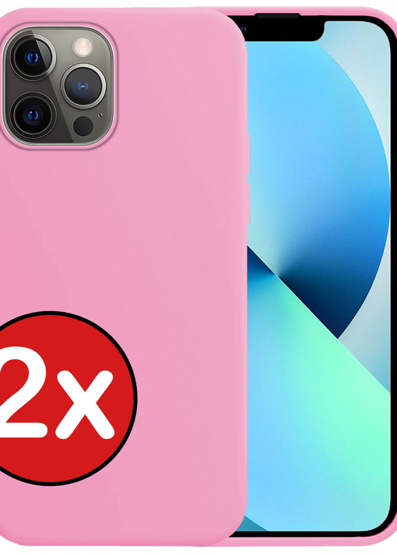 BTH Hoesje Geschikt voor iPhone 13 Pro Max Hoesje Siliconen Case Hoes - Hoes Geschikt voor iPhone 13 Pro Max Hoes Cover Case - Lichtroze - 2 PACK