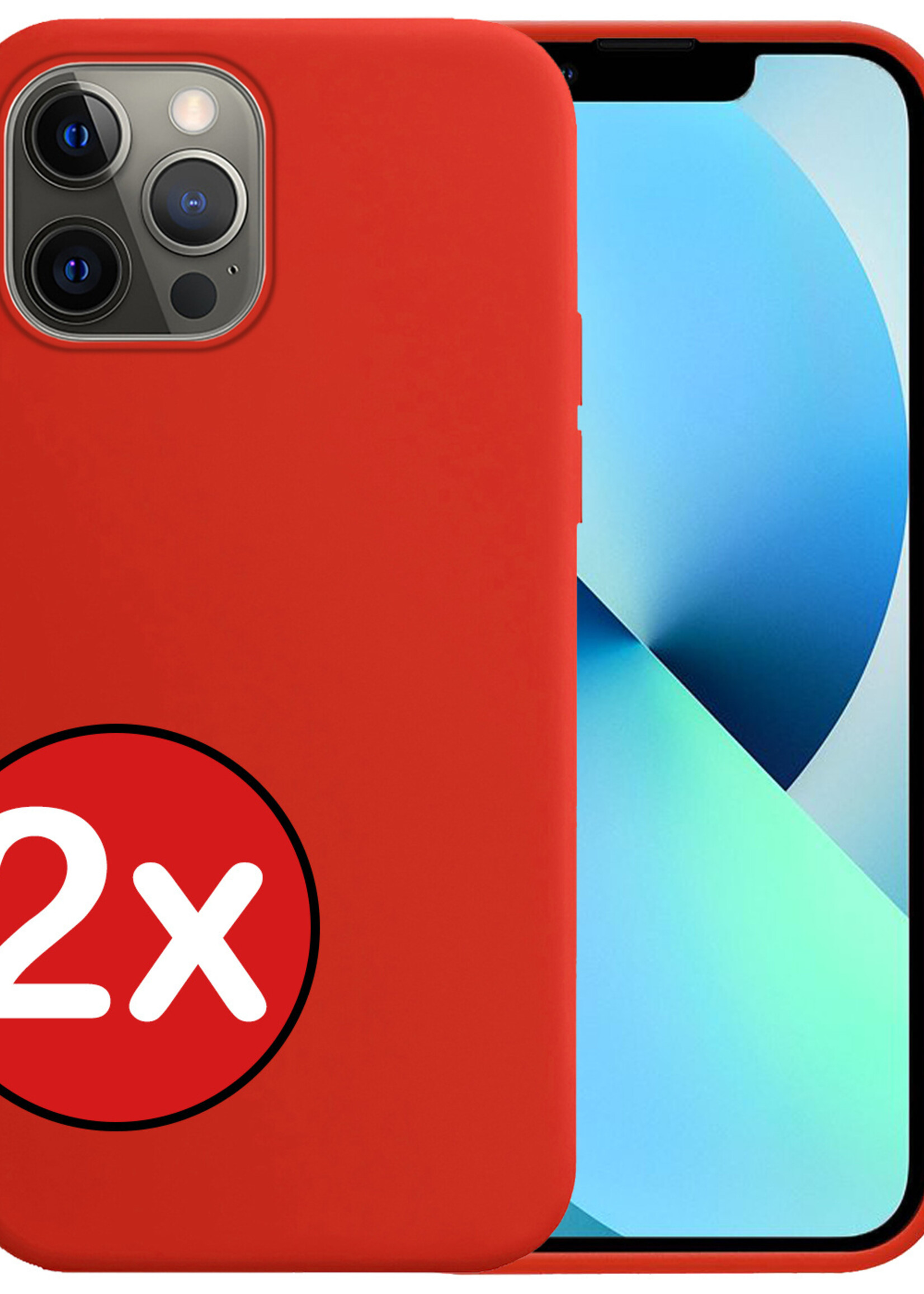 BTH Hoesje Geschikt voor iPhone 13 Pro Max Hoesje Siliconen Case Hoes - Hoes Geschikt voor iPhone 13 Pro Max Hoes Cover Case - Rood - 2 PACK