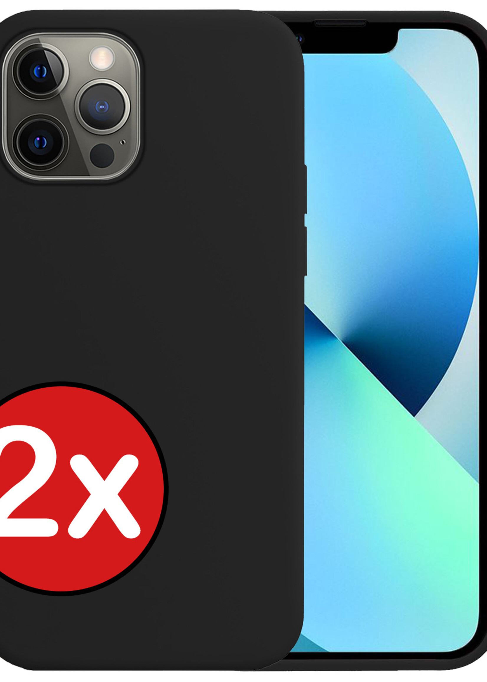 BTH Hoesje Geschikt voor iPhone 13 Pro Max Hoesje Siliconen Case Hoes - Hoes Geschikt voor iPhone 13 Pro Max Hoes Cover Case - Zwart - 2 PACK