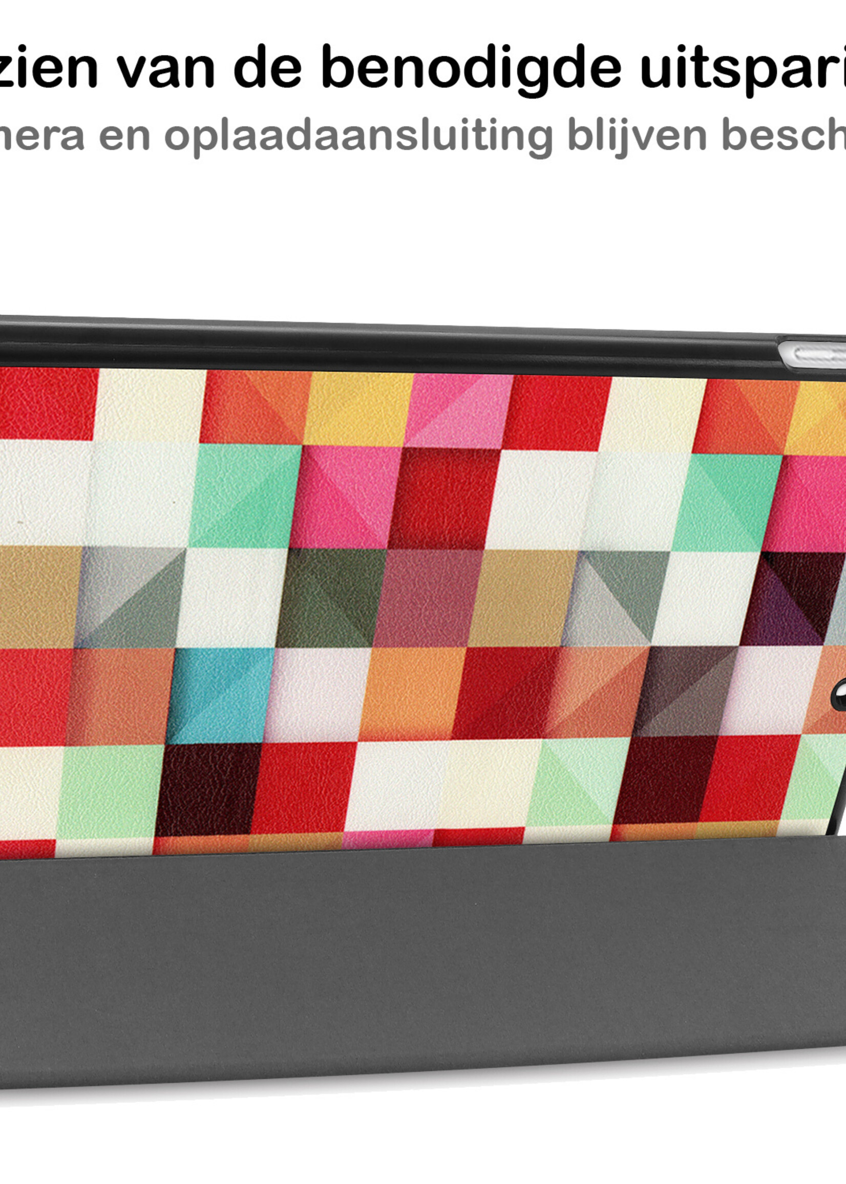 BTH Hoes Geschikt voor iPad 10.2 2021 Hoes Book Case Hoesje Trifold Cover Met Screenprotector - Hoesje Geschikt voor iPad 9 Hoesje Bookcase - Blokken