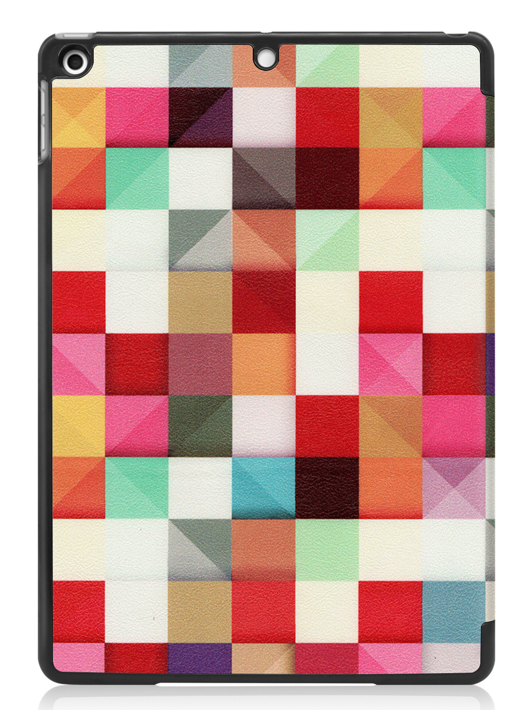 BTH Hoes Geschikt voor iPad 10.2 2021 Hoes Book Case Hoesje Trifold Cover Met Screenprotector - Hoesje Geschikt voor iPad 9 Hoesje Bookcase - Blokken