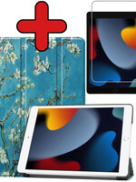 BTH BTH iPad 10.2 2021 hoesje bloesem met screenprotector
