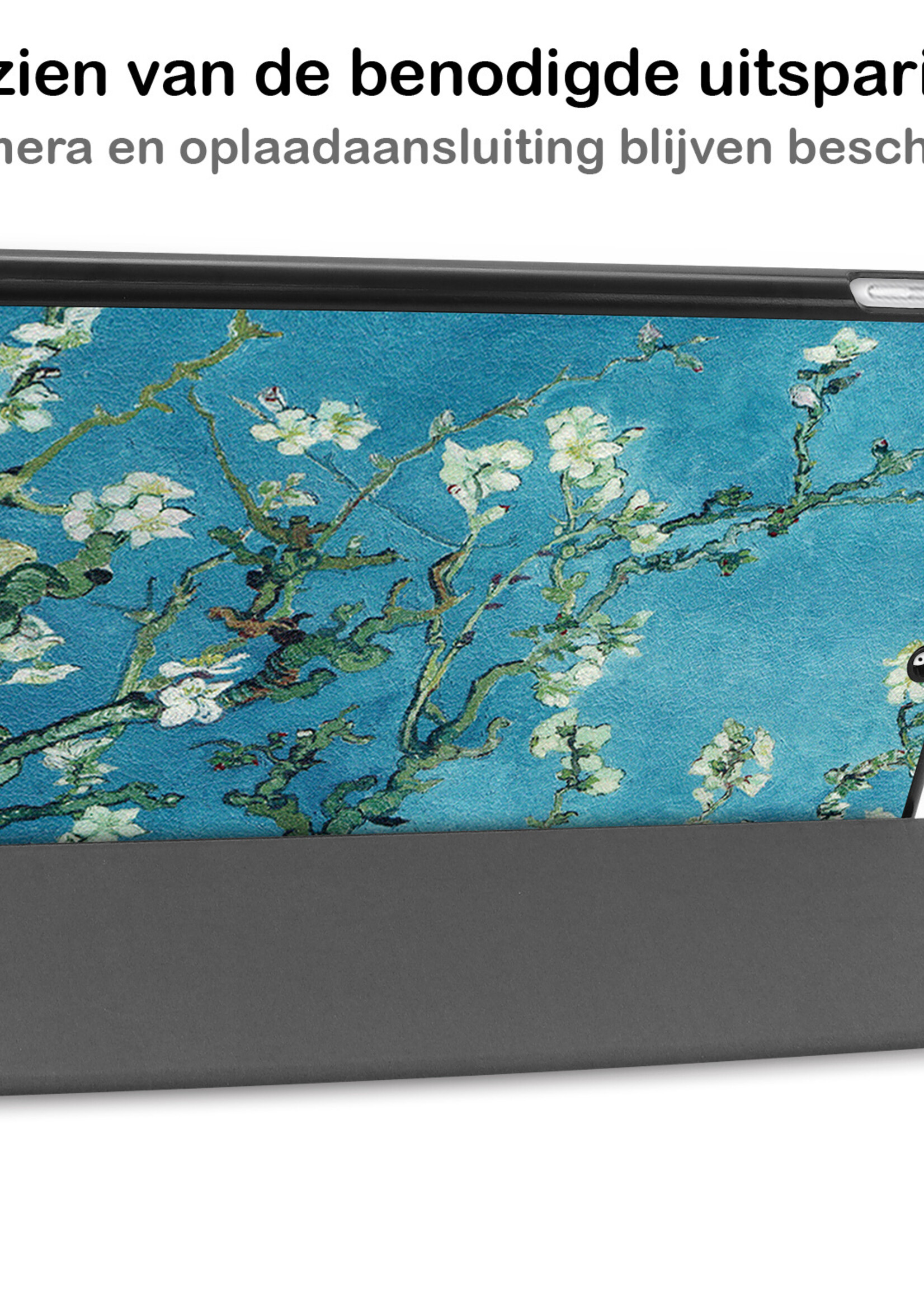 BTH Hoes Geschikt voor iPad 10.2 2021 Hoes Book Case Hoesje Trifold Cover Met Screenprotector - Hoesje Geschikt voor iPad 9 Hoesje Bookcase - Bloesem