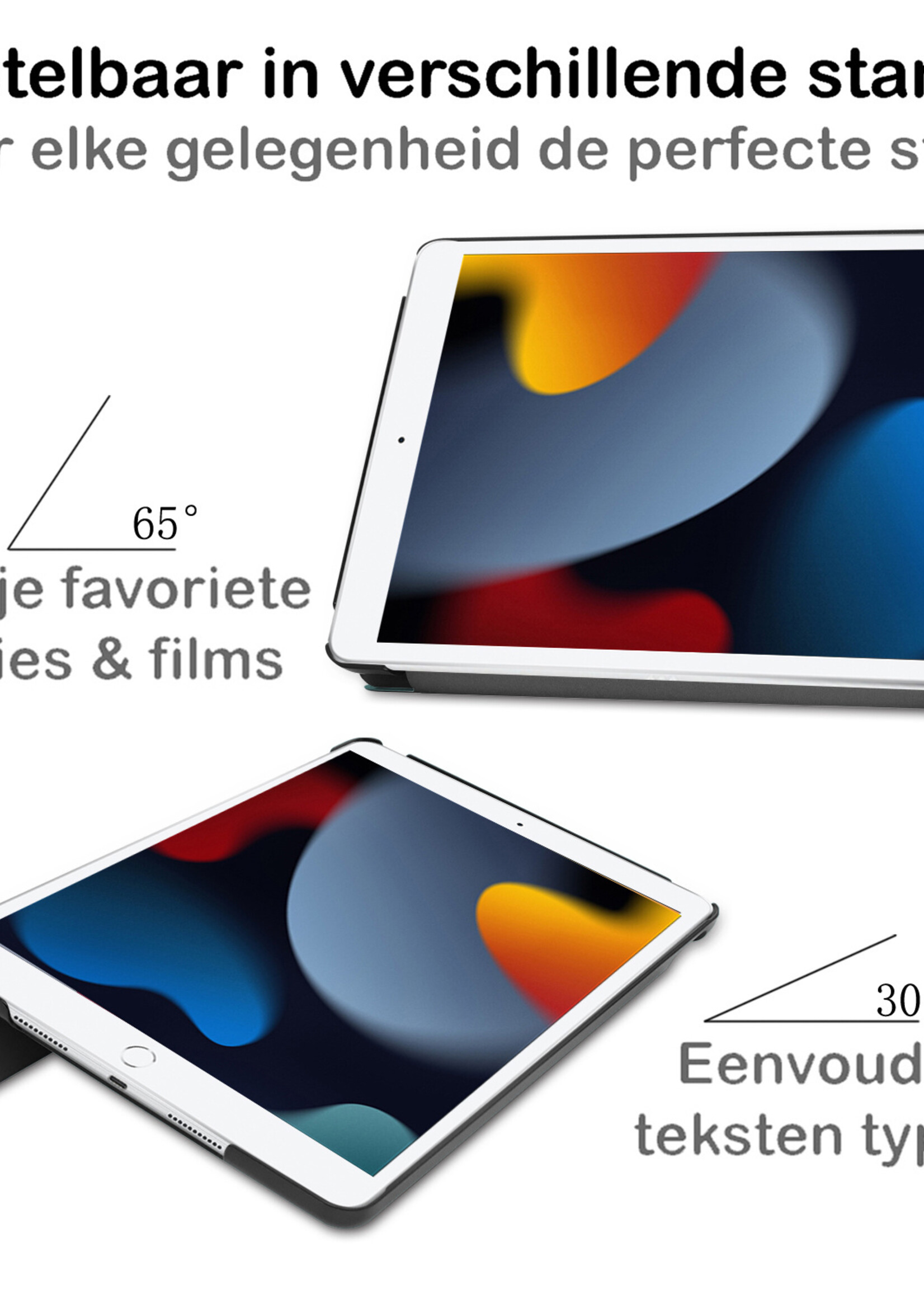 BTH Hoes Geschikt voor iPad 10.2 2021 Hoes Book Case Hoesje Trifold Cover Met Screenprotector - Hoesje Geschikt voor iPad 9 Hoesje Bookcase - Donkerblauw