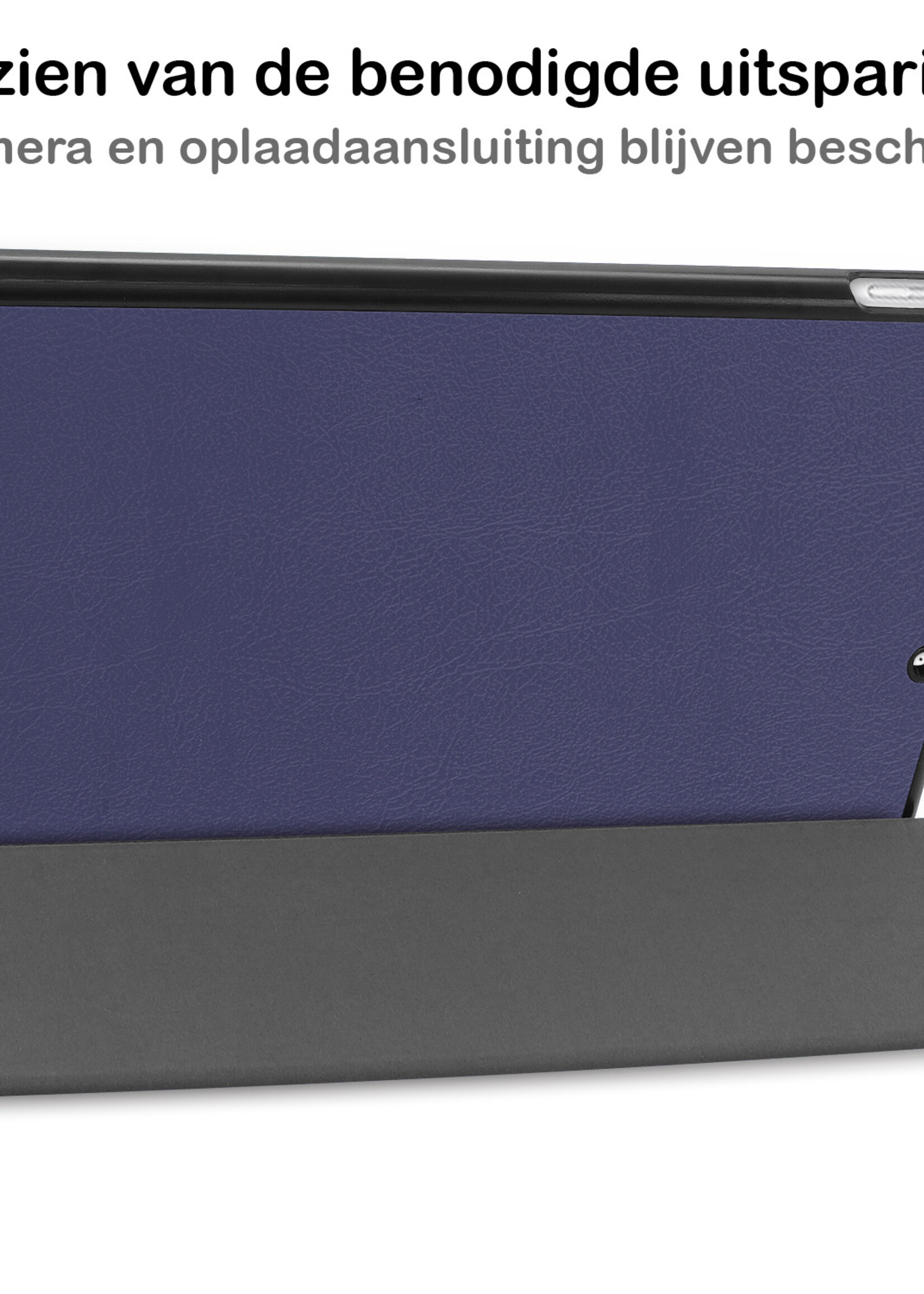 BTH Hoes Geschikt voor iPad 10.2 2021 Hoes Book Case Hoesje Trifold Cover Met Screenprotector - Hoesje Geschikt voor iPad 9 Hoesje Bookcase - Donkerblauw