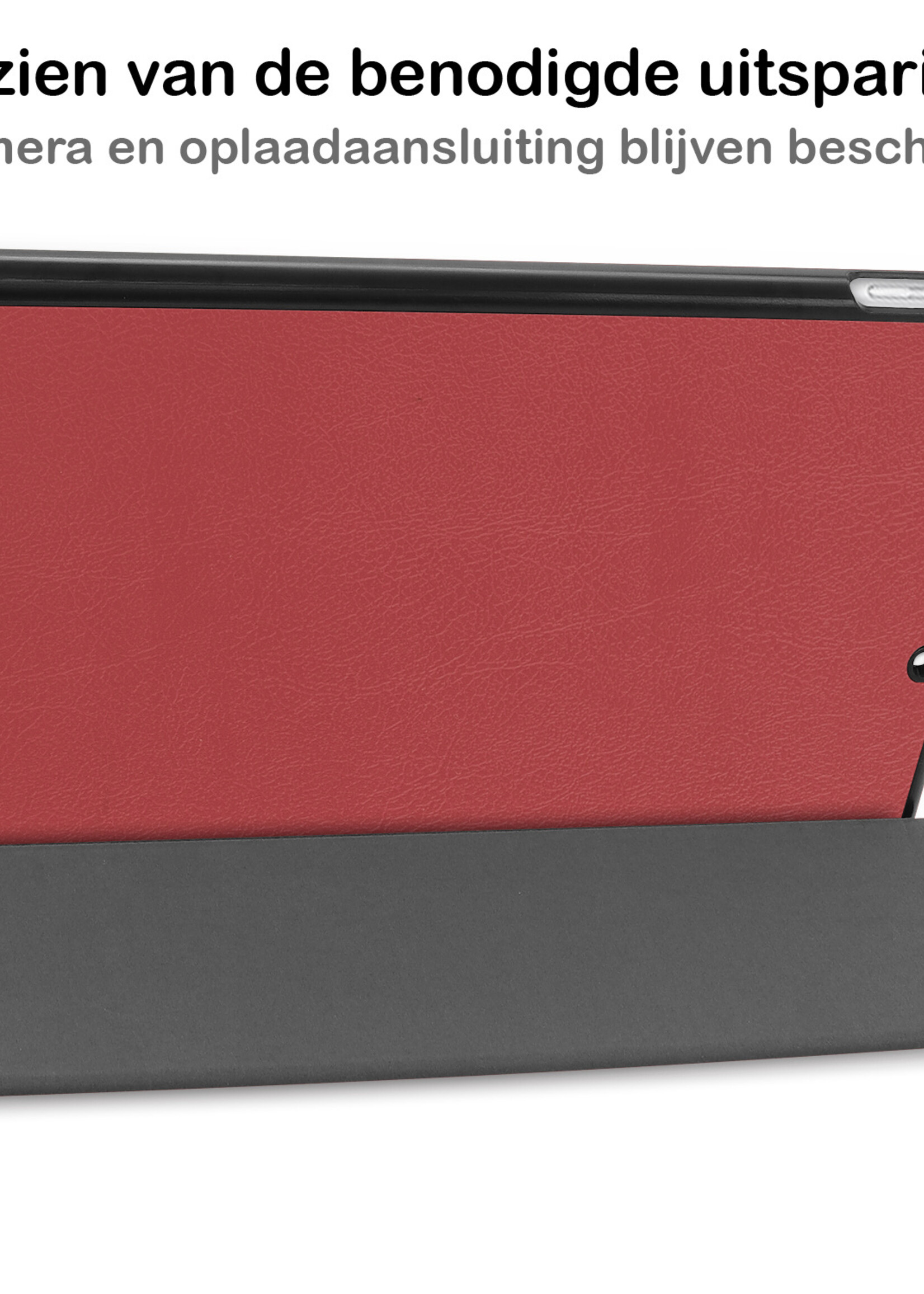 BTH Hoes Geschikt voor iPad 10.2 2021 Hoes Book Case Hoesje Trifold Cover Met Screenprotector - Hoesje Geschikt voor iPad 9 Hoesje Bookcase - Donkerrood