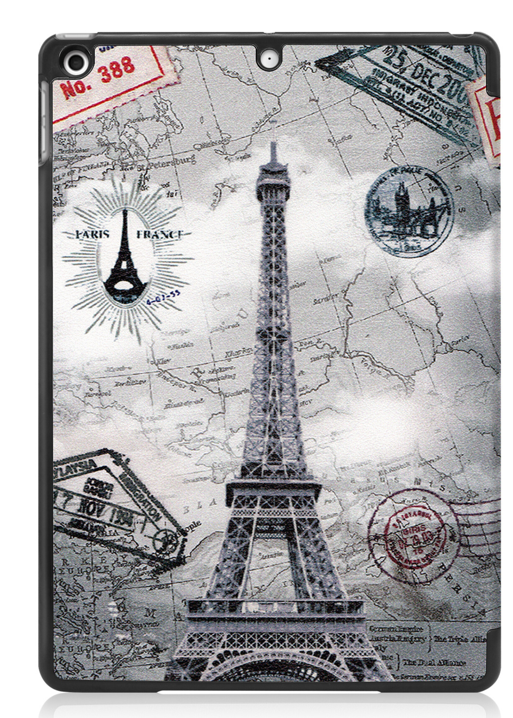 BTH Hoes Geschikt voor iPad 10.2 2021 Hoes Book Case Hoesje Trifold Cover Met Screenprotector - Hoesje Geschikt voor iPad 9 Hoesje Bookcase - Eiffeltoren