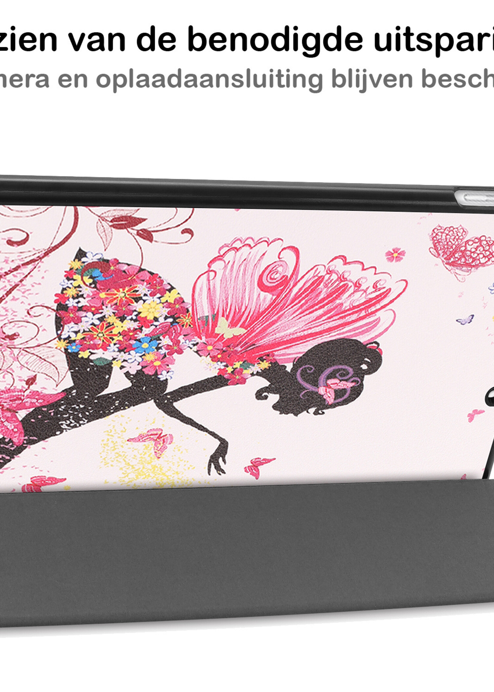 BTH Hoes Geschikt voor iPad 10.2 2021 Hoes Book Case Hoesje Trifold Cover Met Screenprotector - Hoesje Geschikt voor iPad 9 Hoesje Bookcase - Elfje