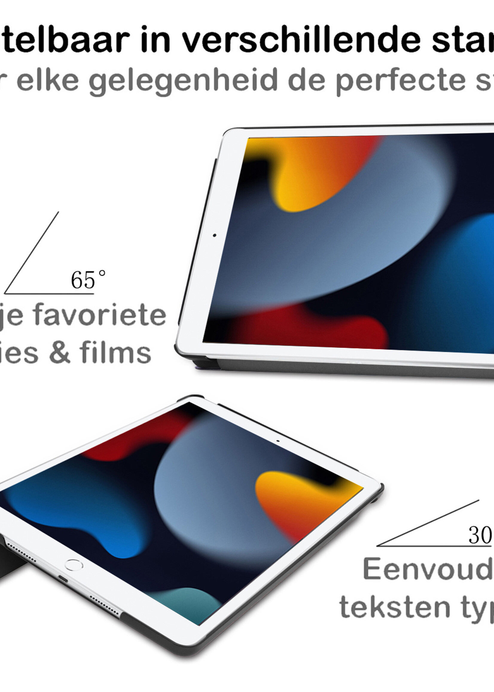 BTH Hoes Geschikt voor iPad 10.2 2021 Hoes Book Case Hoesje Trifold Cover Met Screenprotector - Hoesje Geschikt voor iPad 9 Hoesje Bookcase - Galaxy