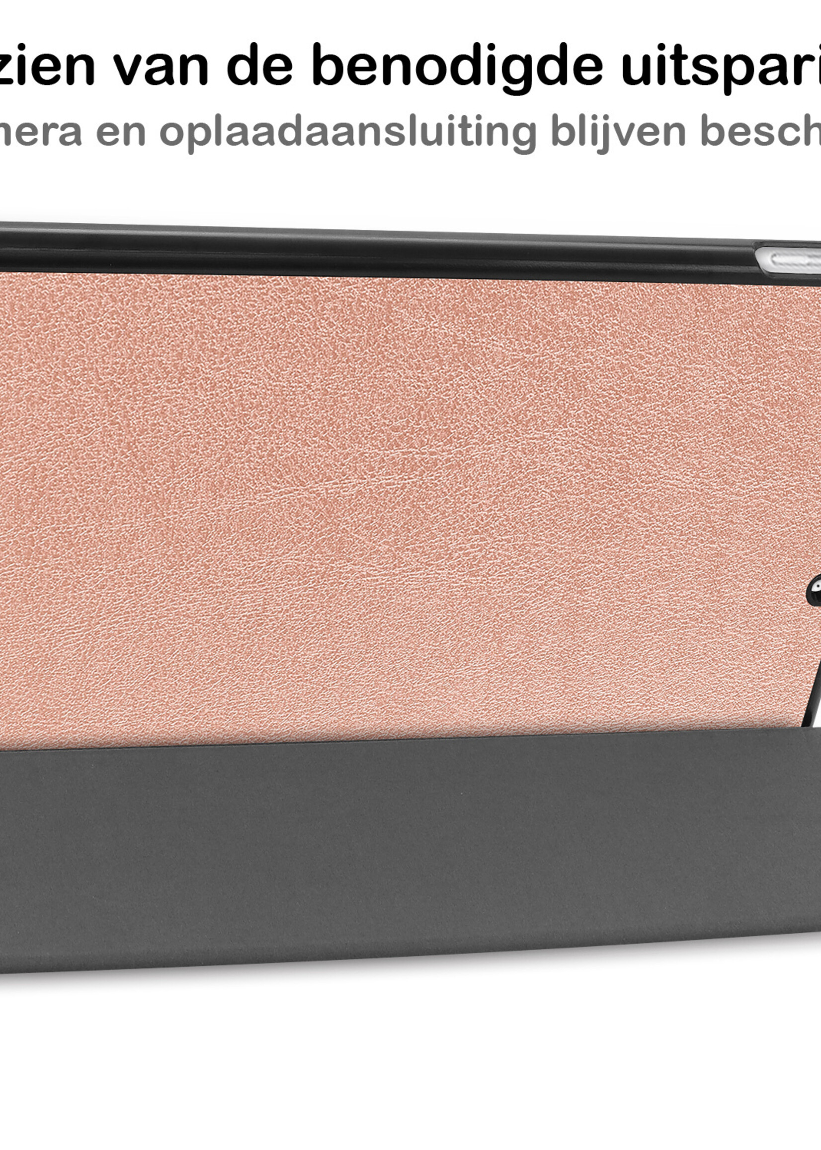 BTH Hoes Geschikt voor iPad 10.2 2021 Hoes Book Case Hoesje Trifold Cover Met Screenprotector - Hoesje Geschikt voor iPad 9 Hoesje Bookcase - Rosé goud