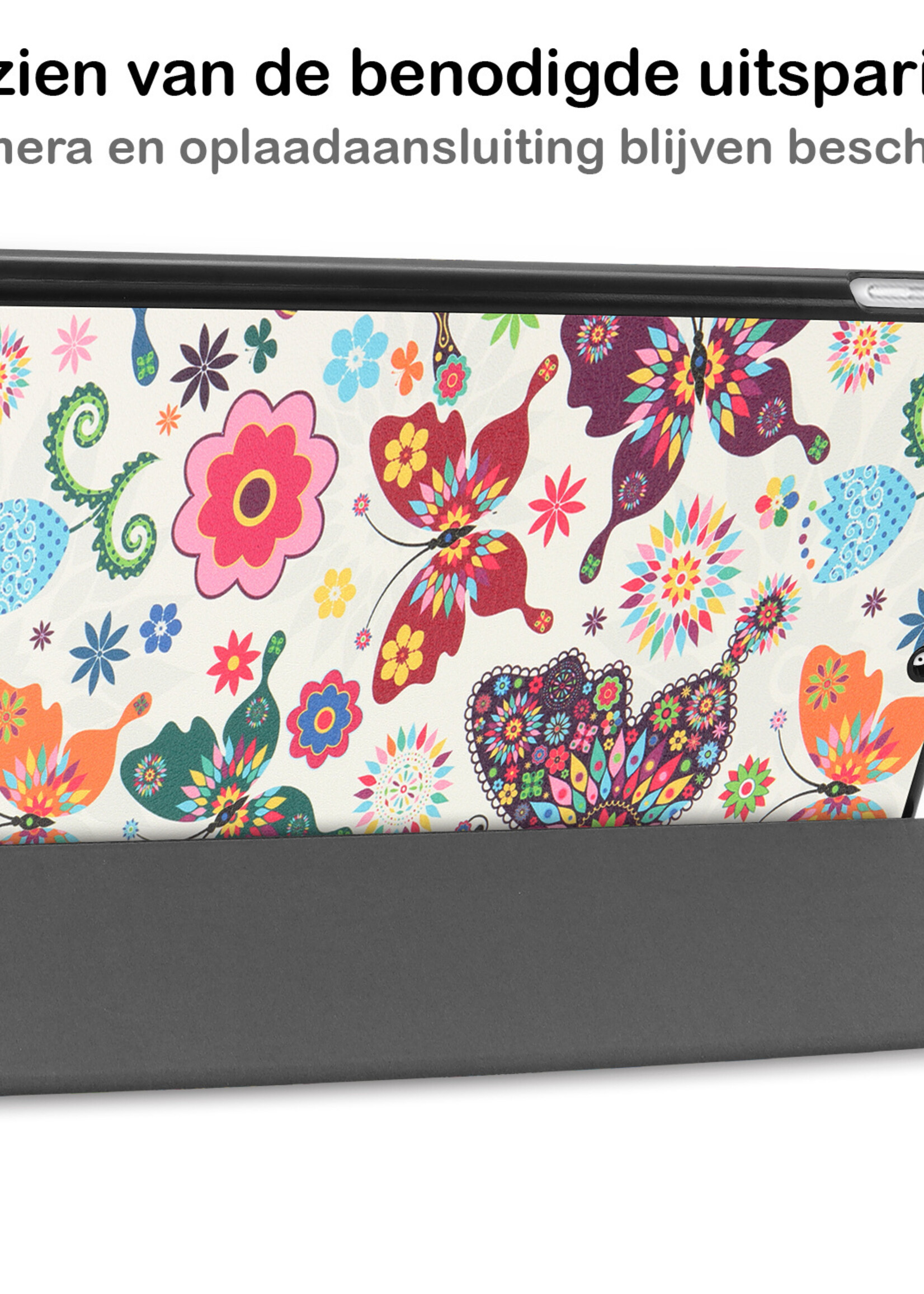 BTH Hoes Geschikt voor iPad 10.2 2021 Hoes Book Case Hoesje Trifold Cover Met Screenprotector - Hoesje Geschikt voor iPad 9 Hoesje Bookcase - Vlinders