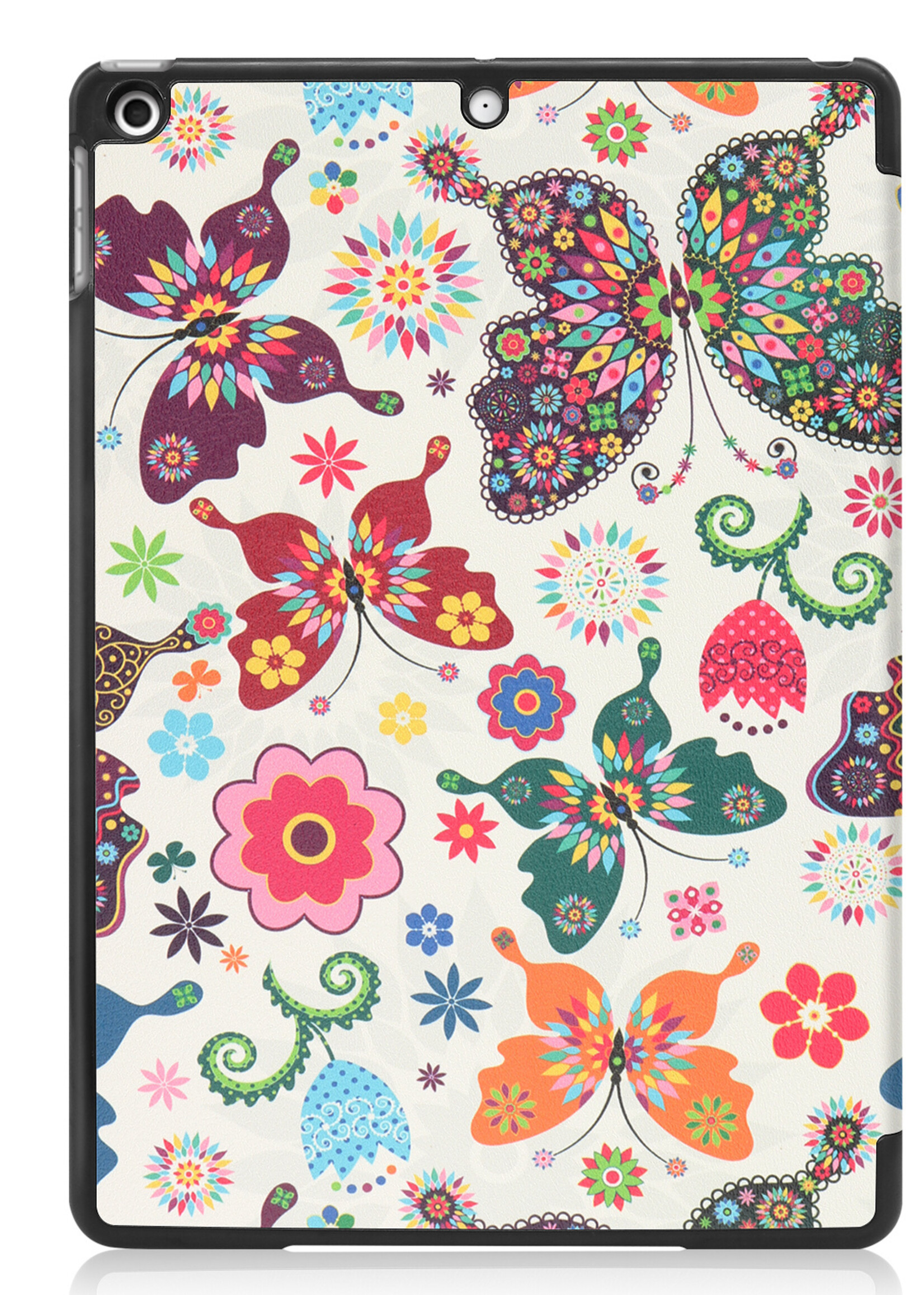 BTH Hoes Geschikt voor iPad 10.2 2021 Hoes Book Case Hoesje Trifold Cover Met Screenprotector - Hoesje Geschikt voor iPad 9 Hoesje Bookcase - Vlinders