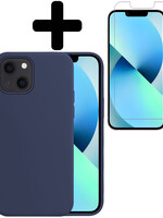 BTH BTH iPhone 13 Mini Hoesje Siliconen Met Screenprotector - Donkerblauw