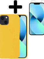 BTH BTH iPhone 13 Mini Hoesje Siliconen Met Screenprotector - Geel