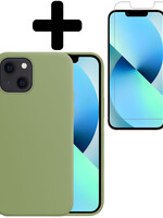 BTH BTH iPhone 13 Mini Hoesje Siliconen Met Screenprotector - Groen