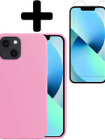 BTH BTH iPhone 13 Mini Hoesje Siliconen Met Screenprotector - Lichtroze