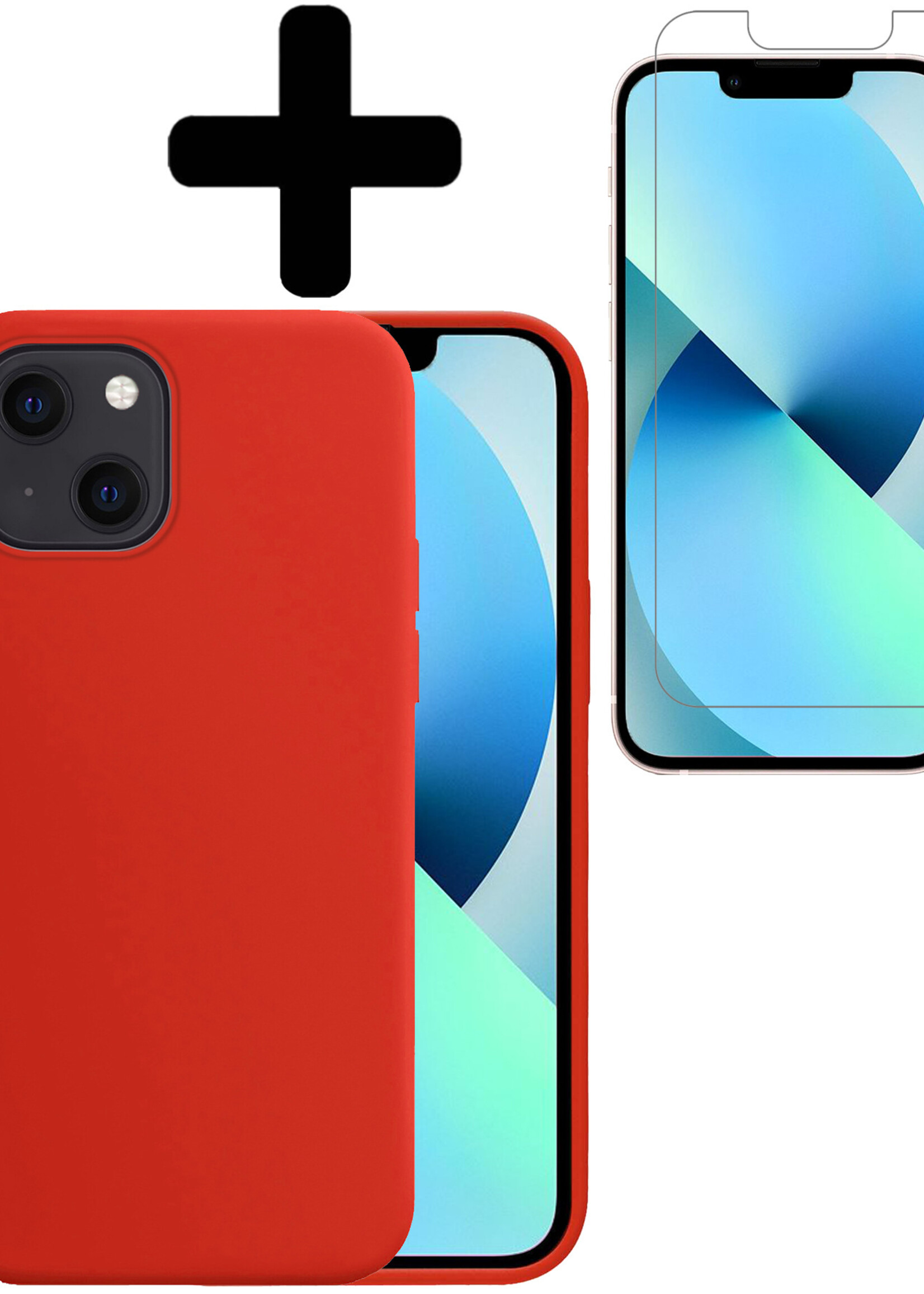 BTH Hoesje Geschikt voor iPhone 13 Mini Hoesje Siliconen Case Hoes Met Screenprotector - Hoes Geschikt voor iPhone 13 Mini Hoes Cover Case - Rood