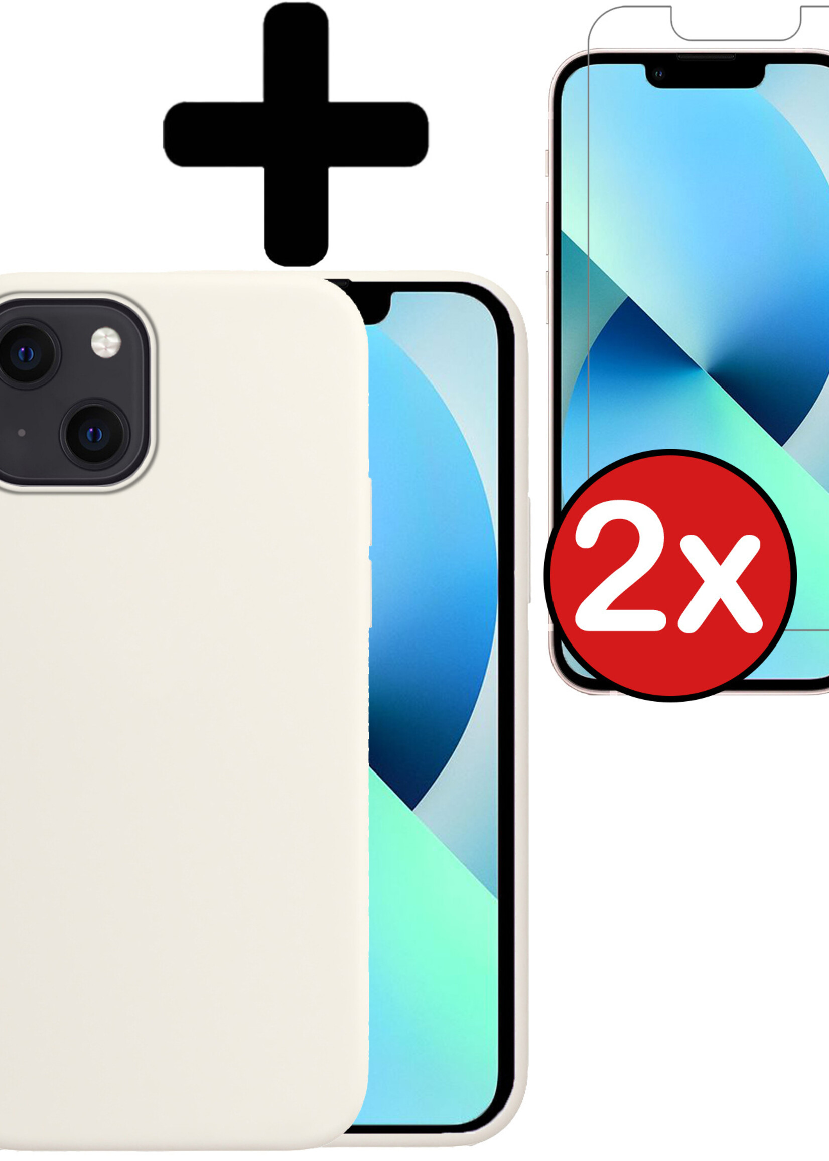 BTH Hoesje Geschikt voor iPhone 13 Mini Hoesje Siliconen Case Hoes Met Screenprotector - Hoes Geschikt voor iPhone 13 Mini Hoes Cover Case - Wit