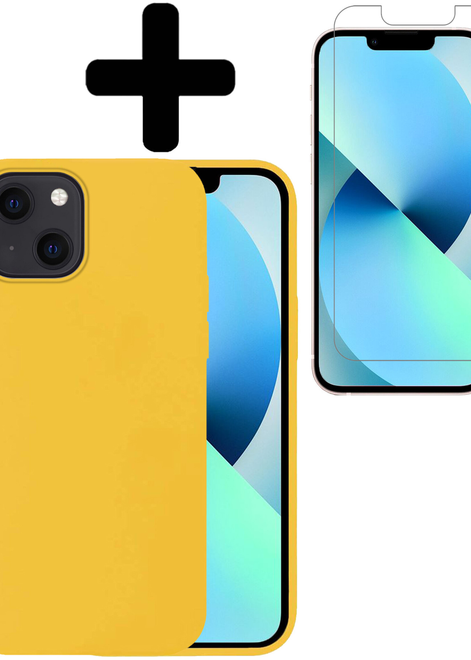 BTH Hoesje Geschikt voor iPhone 13 Hoesje Siliconen Case Hoes Met Screenprotector - Hoes Geschikt voor iPhone 13 Hoes Cover Case - Geel