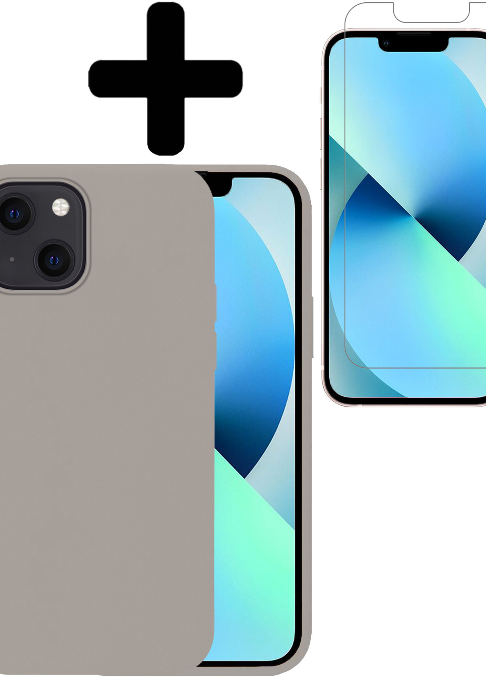 BTH Hoesje Geschikt voor iPhone 13 Mini Hoesje Siliconen Case Hoes Met Screenprotector - Hoes Geschikt voor iPhone 13 Mini Hoes Cover Case - Grijs