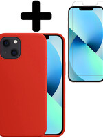 BTH BTH iPhone 13 Hoesje Siliconen Met Screenprotector - Rood