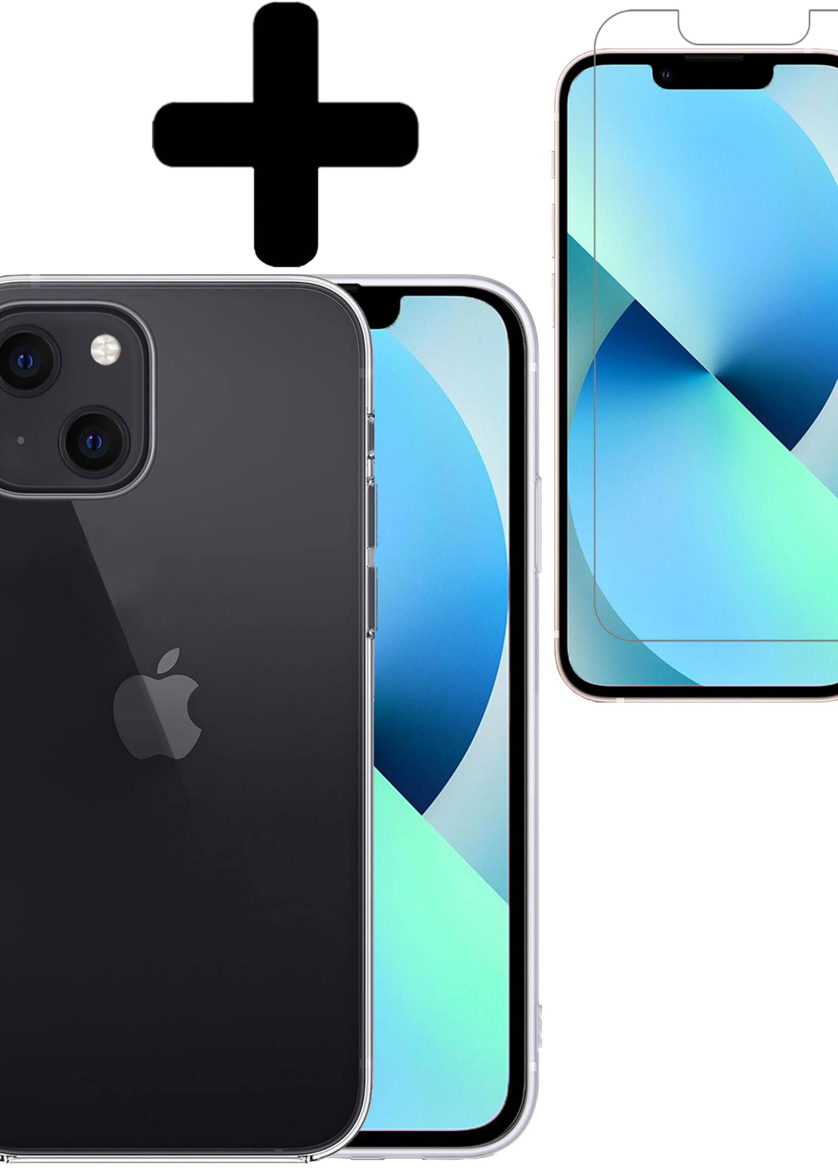 BTH Hoesje Geschikt voor iPhone 13 Mini Hoesje Siliconen Case Hoes Met Screenprotector - Hoes Geschikt voor iPhone 13 Mini Hoes Cover Case - Transparant