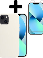 BTH BTH iPhone 13 Hoesje Siliconen Met Screenprotector - Wit