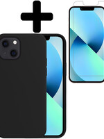 BTH BTH iPhone 13 Hoesje Siliconen Met Screenprotector - Zwart
