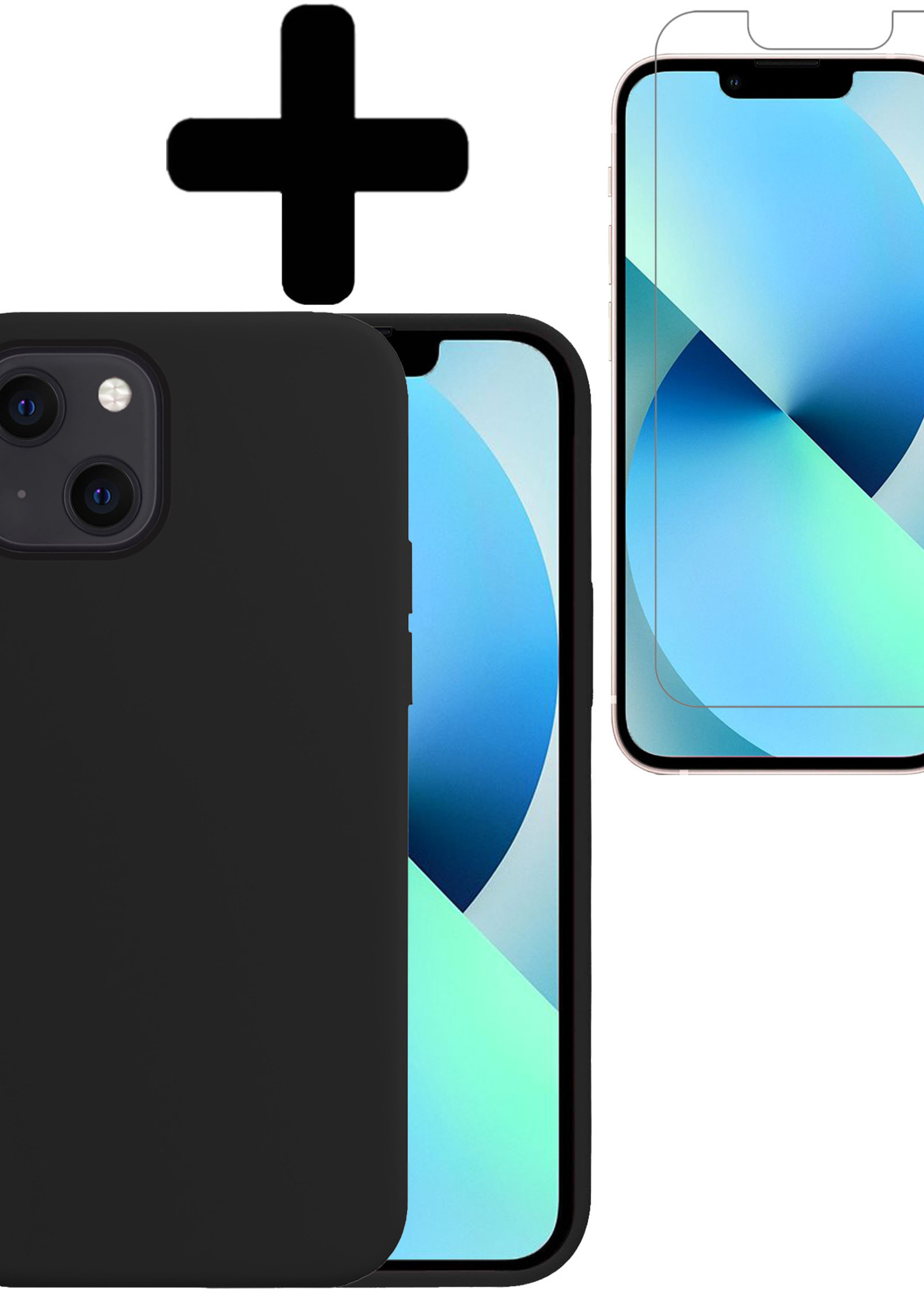 BTH Hoesje Geschikt voor iPhone 13 Hoesje Siliconen Case Hoes Met Screenprotector - Hoes Geschikt voor iPhone 13 Hoes Cover Case - Zwart